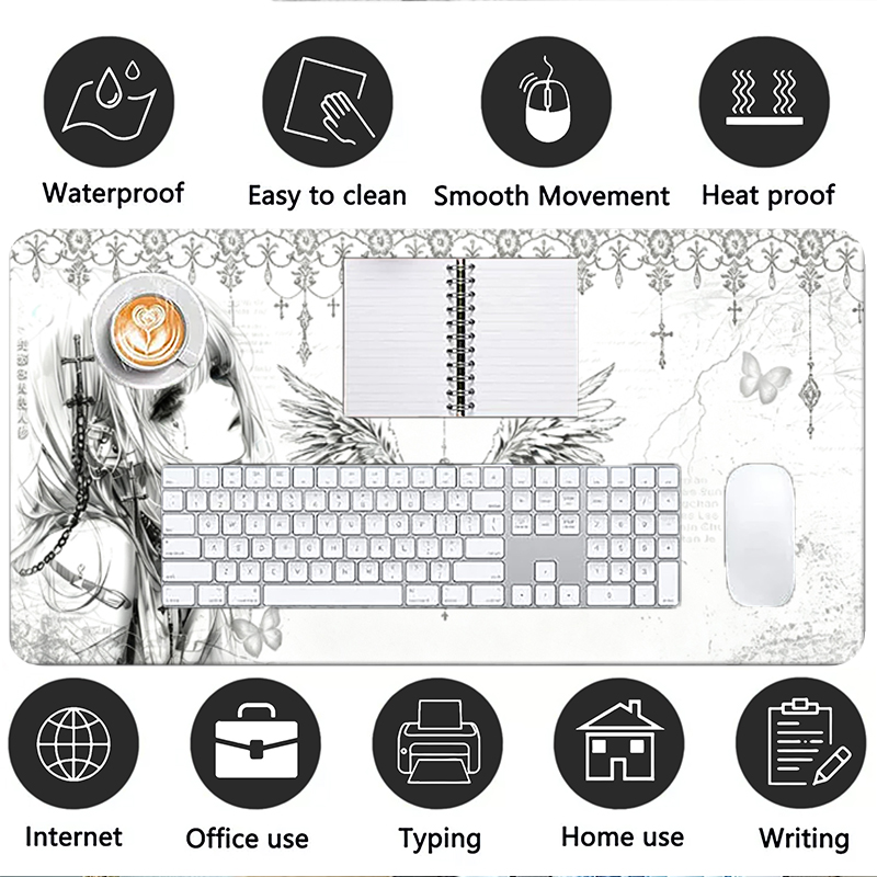 가죽 마우스 패드 블랙 화이트 애니메이션 미학 천사 소 - Gaming Accessories For Pc 리뷰 및 가격